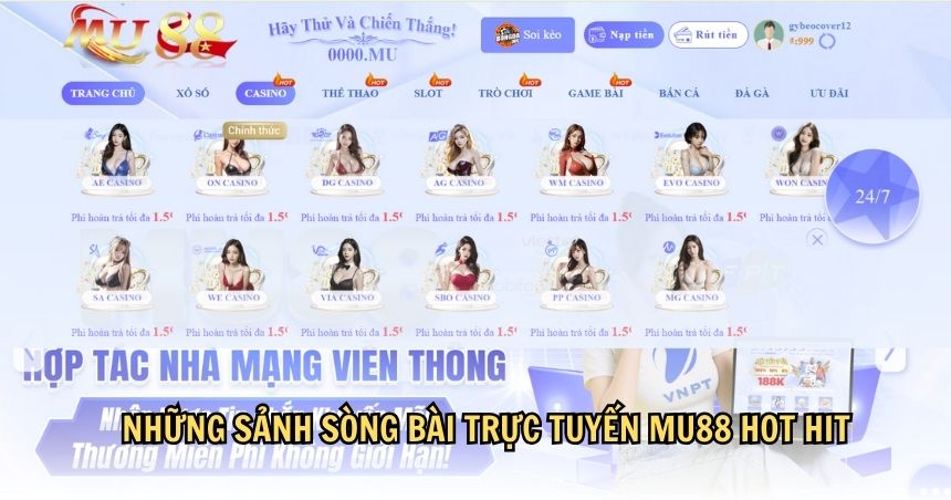 Những sảnh sòng bài trực tuyến MU88 hot hit